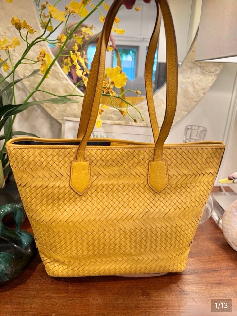 Cole Haan Woven Genevieve Yellow Leather Bag EUC